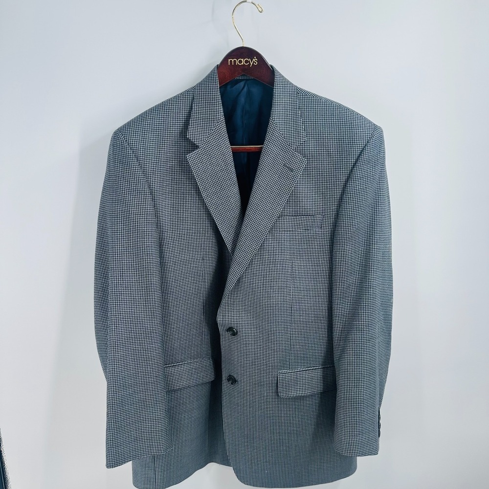 Vintage‎ Lauren Ralph Lauren Houndstooth Blazer Sport Coat Gray Size 44L